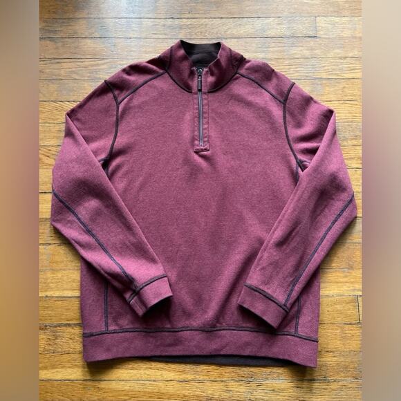 TOMMY BAHAMA Reversible Maroon/Brown 1/4 Zip Cotton Pullover Sweater sz Large - Picture 3 of 16